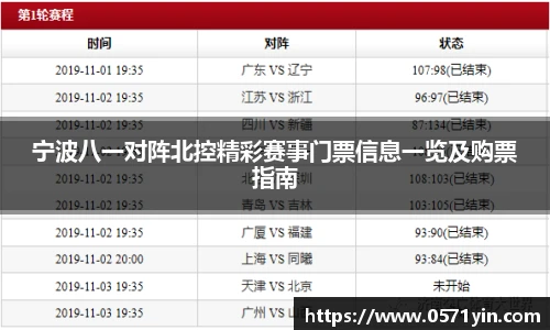 宁波八一对阵北控精彩赛事门票信息一览及购票指南